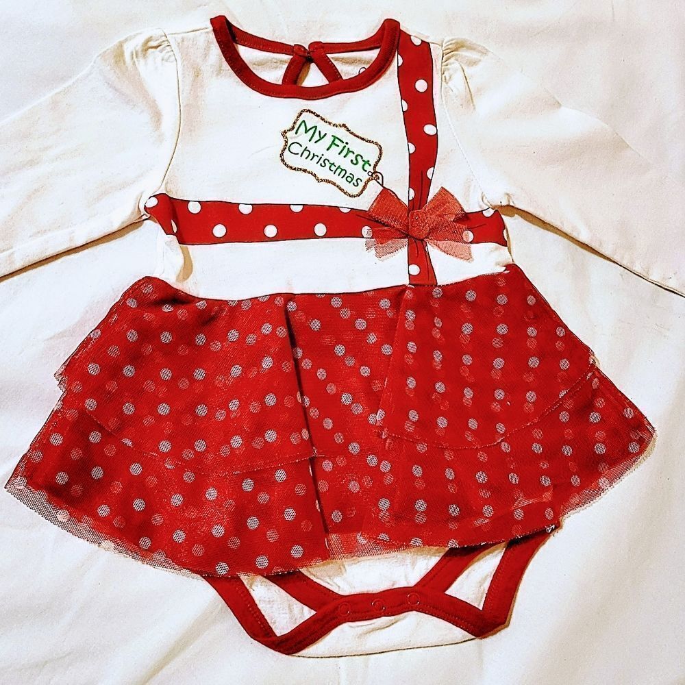 NWOT Cherokee Baby Girl 9 mos. "My First Christmas" Dress Onesie